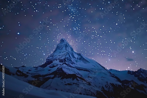 Majestic Mountain Peak Under a Starry Night Sky