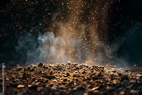Golden Dust Particles Floating Above a Mysterious Pile photo