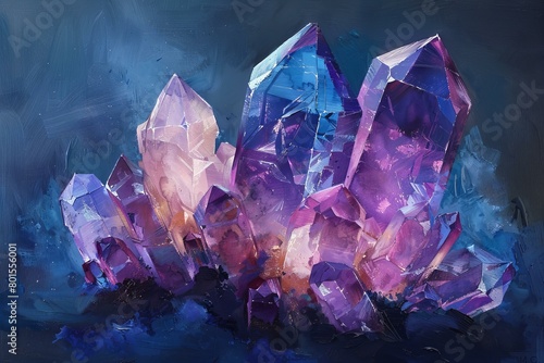 Vivid Purple and Blue Gemstone Artwork in Oil Paint