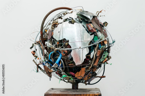 Globe art installation made of e-waste highlighting pollution