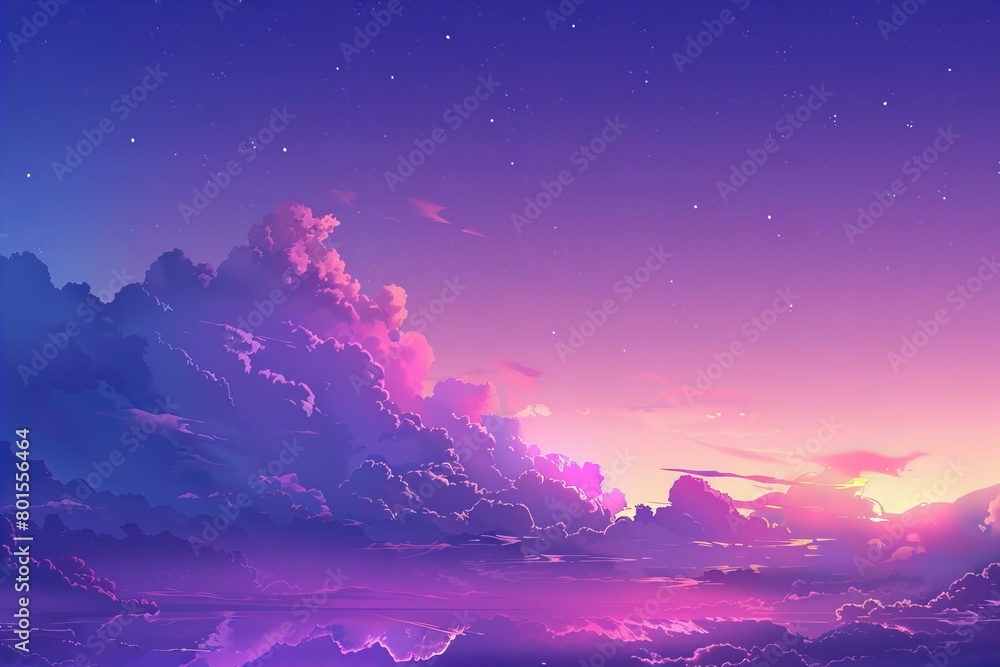 Obraz premium Stunning Purple and Blue Sky Over Serene Landscape