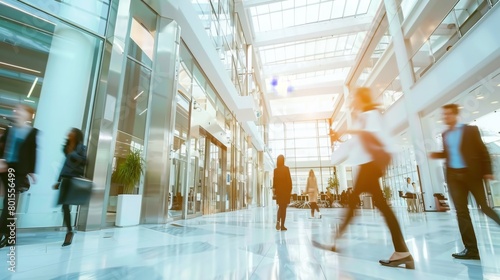 Vibrant Office Environment with People in Motion in Modern Business Workspace