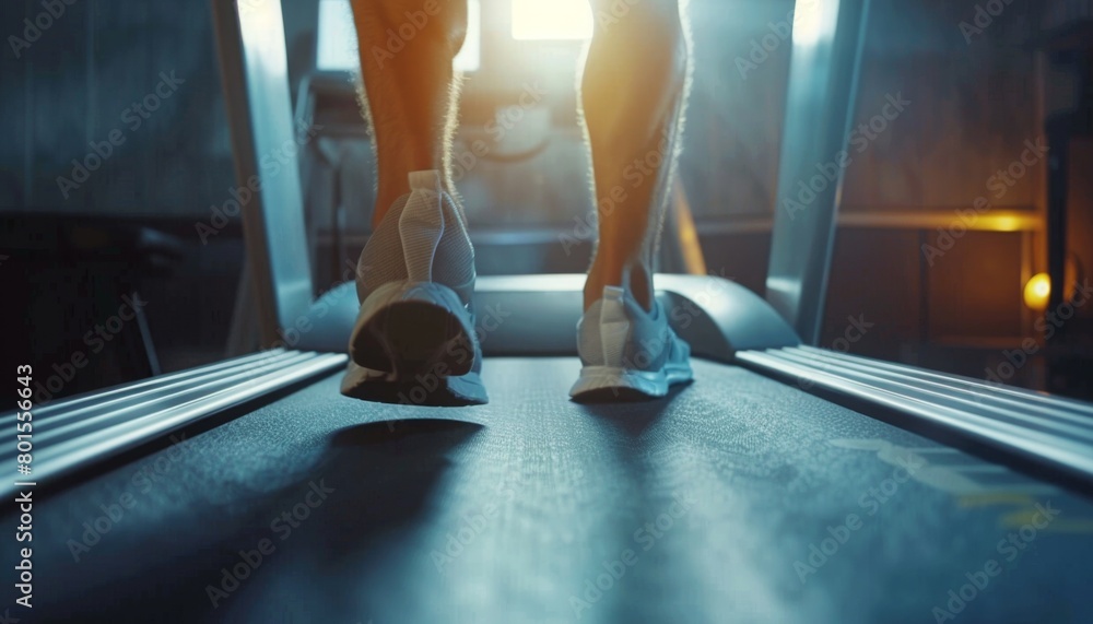Close-up of man feet on a treadmill running at the gym Close-up of man feet on a treadmill running at the gym