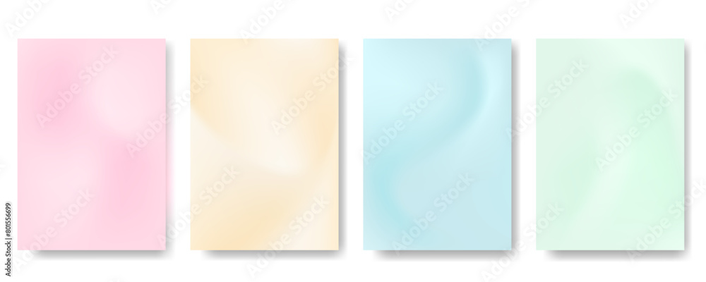 Set of pastel color gradients. Abstract blurred liquid texture. Soft mixed summer colors backgrounds. Template for cover, business design, wallpaper, banner, poster, social media
