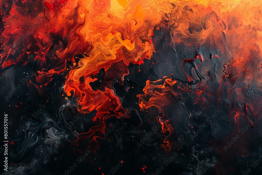 Vibrant Red and Orange Abstract Art on Black Background Vibrant Red and Orange Abstract Art on Black Background