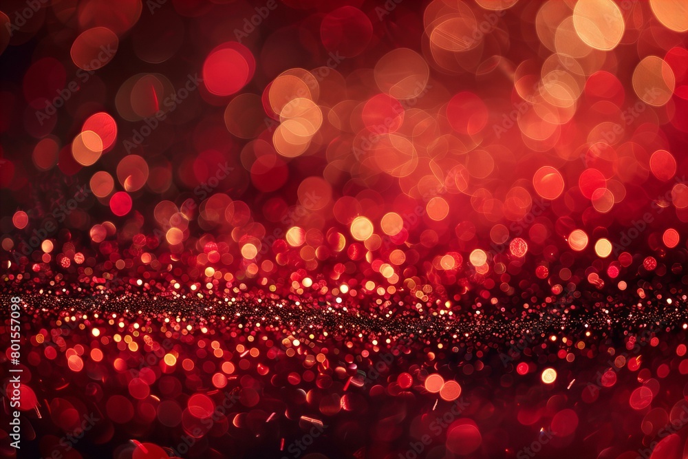 Red Background with Sparkling Glitter and Festive Lights