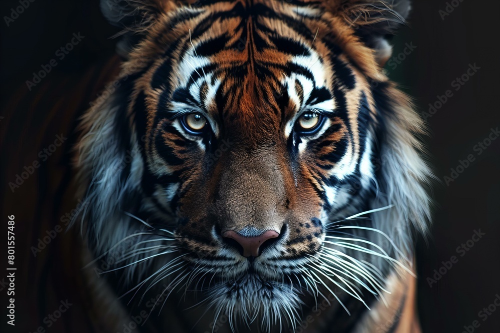 Majestic Tiger Portrait with Intense Gaze and Vivid Stripes
