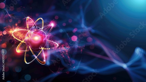 A colorful image of a red and blue atom with a purple nucleus. The image is abstract and has a dreamy  otherworldly feel to it