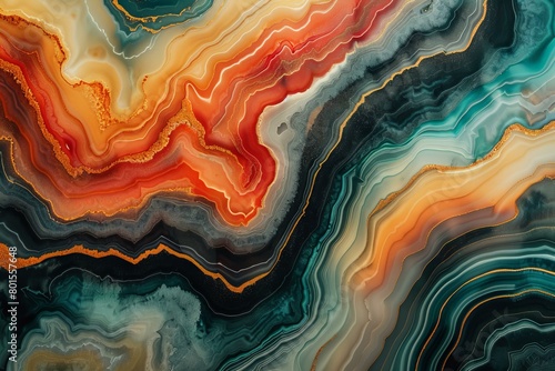Vibrant Agate Patterns with Vivid Multicolored Ripple Effects © Sandu