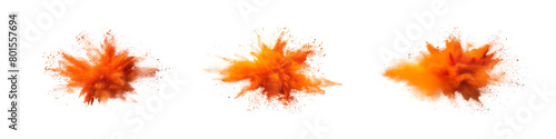 Set bundle Orange color powder dust explosion PNG transparent background isolated graphic resource. Celebration, colorful festival, run or party element