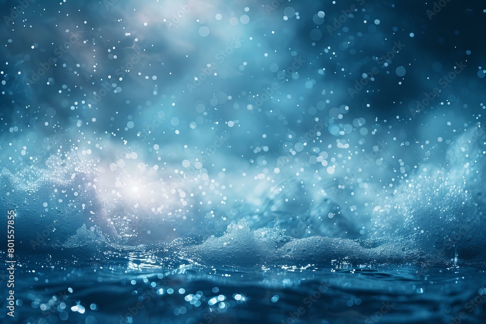 Obraz premium Ethereal Blue Ocean Waves with Sparkling Light Particles