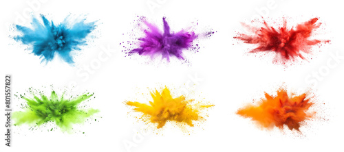 Set bundle rainbow color powder dust explosion PNG transparent background isolated graphic resource. Celebration, colorful festival, run or party element