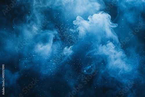 Ethereal Blue Mist With Sparkling Particles in Darkness