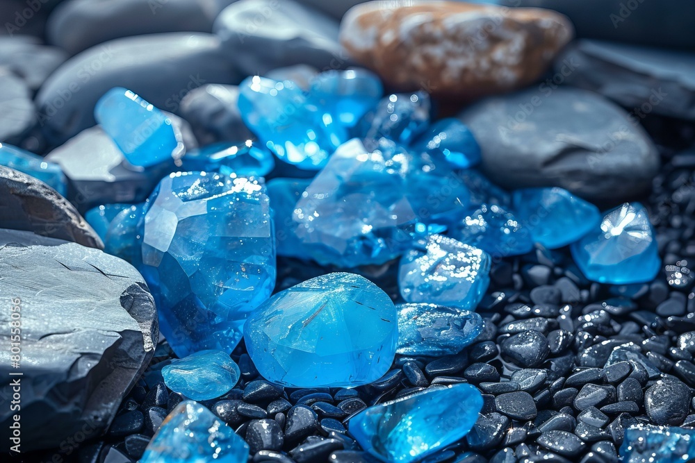 Vibrant Blue Gemstones and Pebbles in Natural Light Vibrant Blue Gemstones and Pebbles in Natural Light