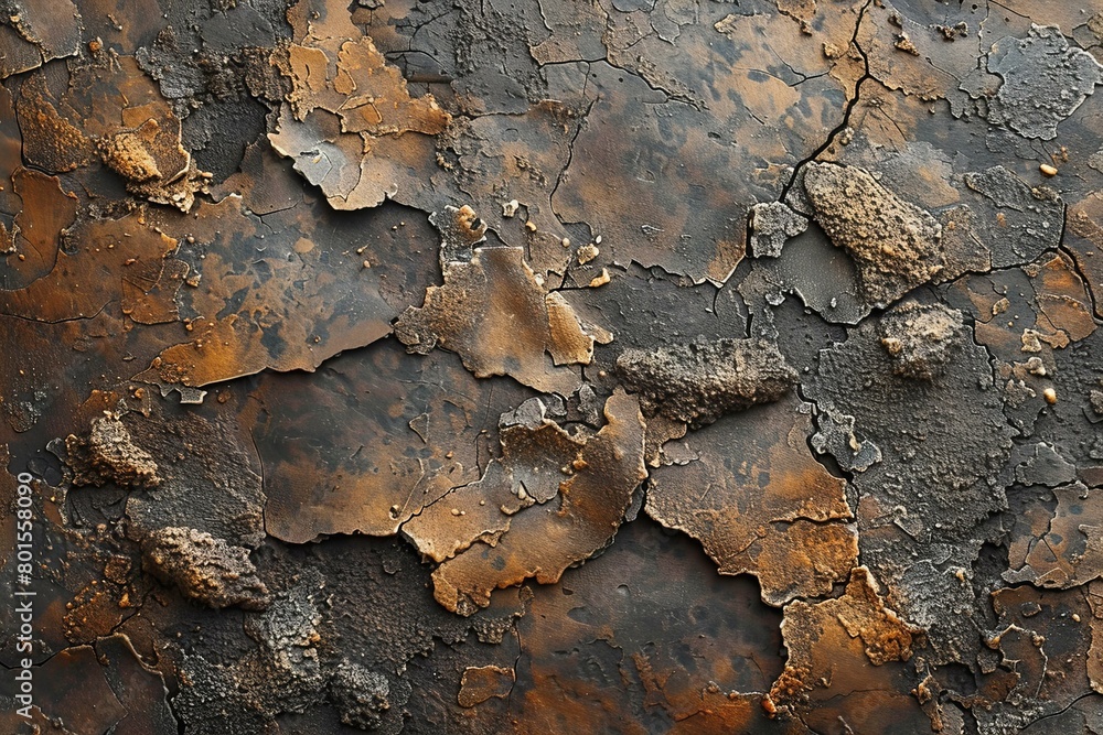 Fototapeta premium Rugged Bronze Surface with Peeling Paint and Textured Rocks