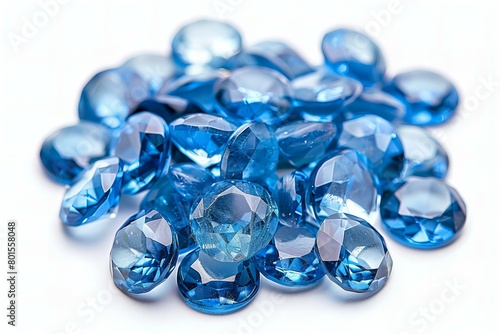 Sparkling Blue Gemstones On White Background