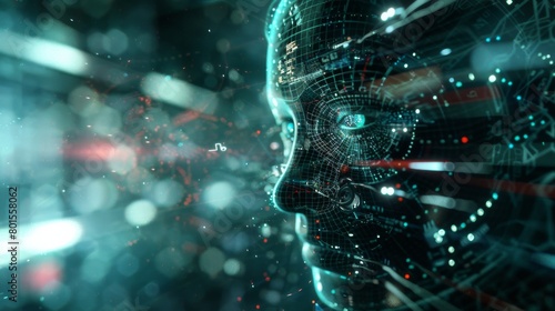 Futuristic Cyber Profile: Detailed Digital Representation of a Human Face