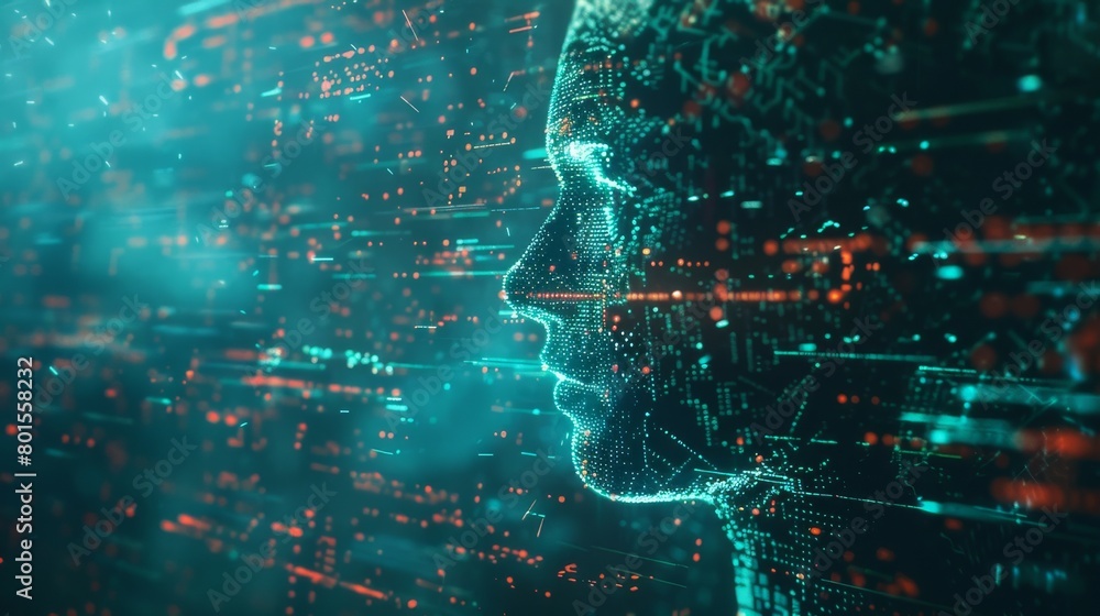 Obraz premium Futuristic Cyber Profile: Detailed Digital Representation of a Human Face