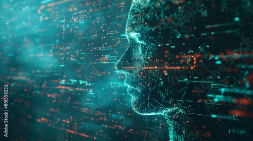 Futuristic Cyber Profile: Detailed Digital Representation of a Human Face

