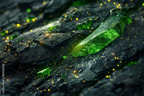 Glowing Green Chrome Diopside Crystal on Textured Surface