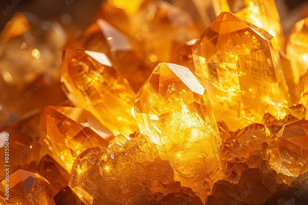 Radiant Citrine Crystals Bathed in Warm Glow Light Radiant Citrine Crystals Bathed in Warm Glow Light