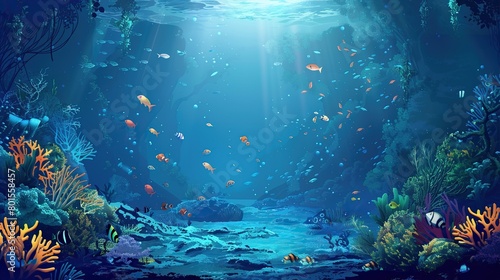 A coral reef. There are many different types of fish swimming around the reef.