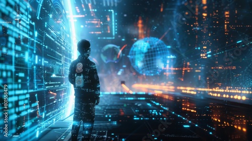 Wallpaper Mural Silhouette Against the Data Sphere: A Human Form Engulfed by a World of Digital Information

 Torontodigital.ca