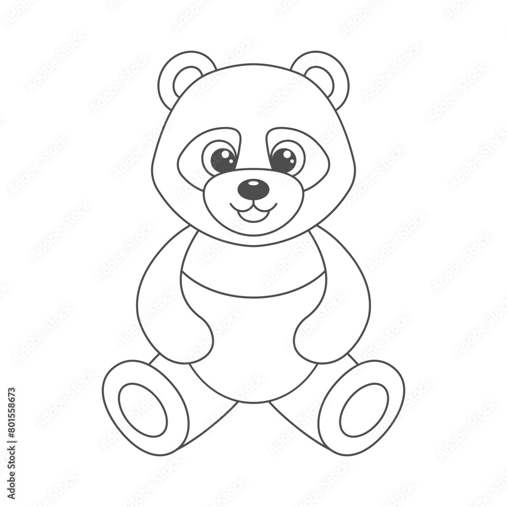 Naklejka premium Toy Teddy bear Panda sitting. Coloring page for kids.