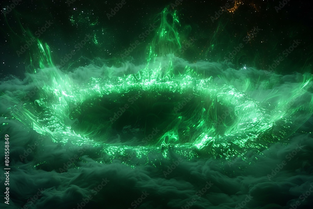 Emerald Vortex Amidst Clouds with Sparkling Green Lights Emerald Vortex Amidst Clouds with Sparkling Green Lights
