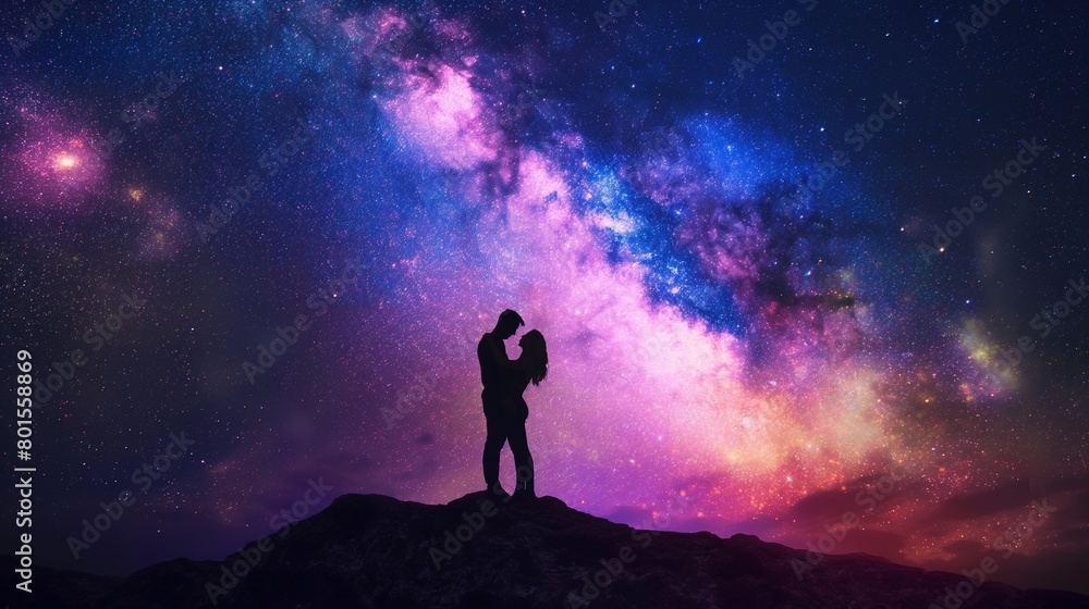 A couple sharing a romantic moment under a starry sky, their love shining brighter than any constellation.