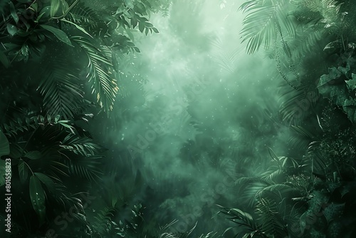 Mystical Emerald Jungle with Dense Foliage and Mist