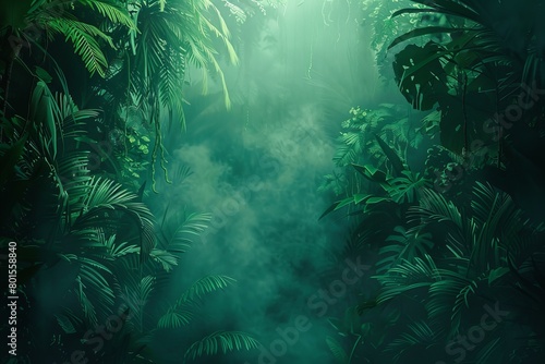 Mystical Emerald Jungle with Dense Foliage and Mist