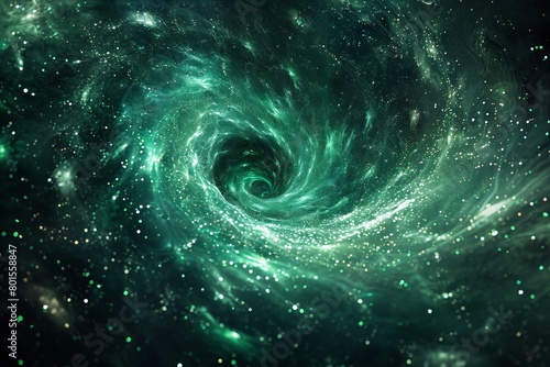 Emerald Green Vortex with Sparkling Cosmic Dust Effect © Sandu