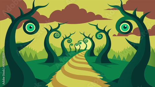 The trees along the Paranoia Pathway seem to grow in strange and unnatural shapes their twisted forms appearing to twist and contort in the corner of.