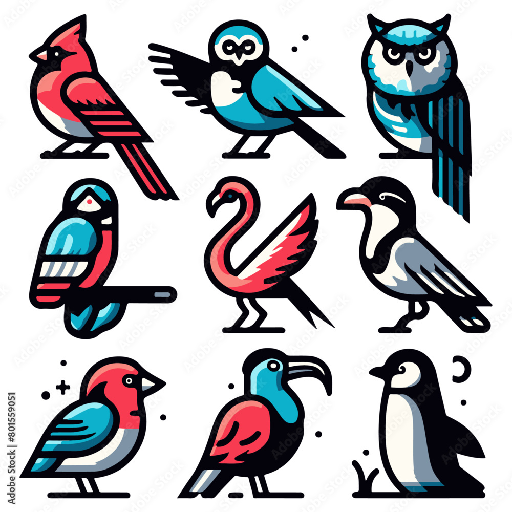Naklejka premium Avian Artistry: Abstract Bird Vector Design Elements for Creative Expression