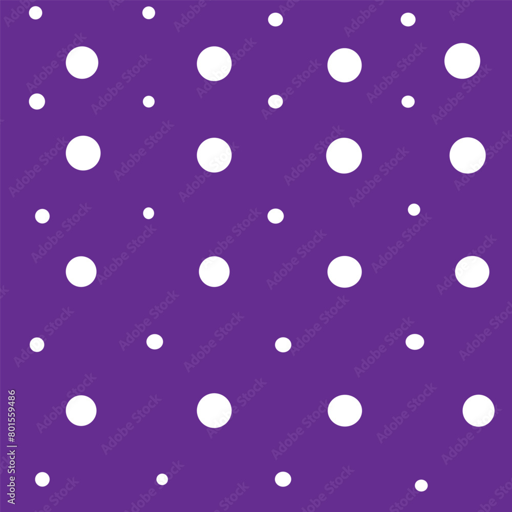 Purple background with white polka dots. Seamless polka dot pattern. Vector background. Texture for printing, textiles, fabrics, packaging. Purple background with white polka dots. Seamless polka dot pattern. Vector background. Texture for printing, textiles, fabrics, packaging.
