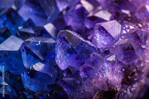Close-Up of Iolite Crystals with Vibrant Blue-Violet Aura photo