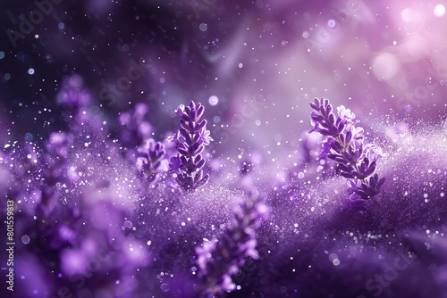 Magical Lavender Flowers Glowing in Mystical Purple Dust