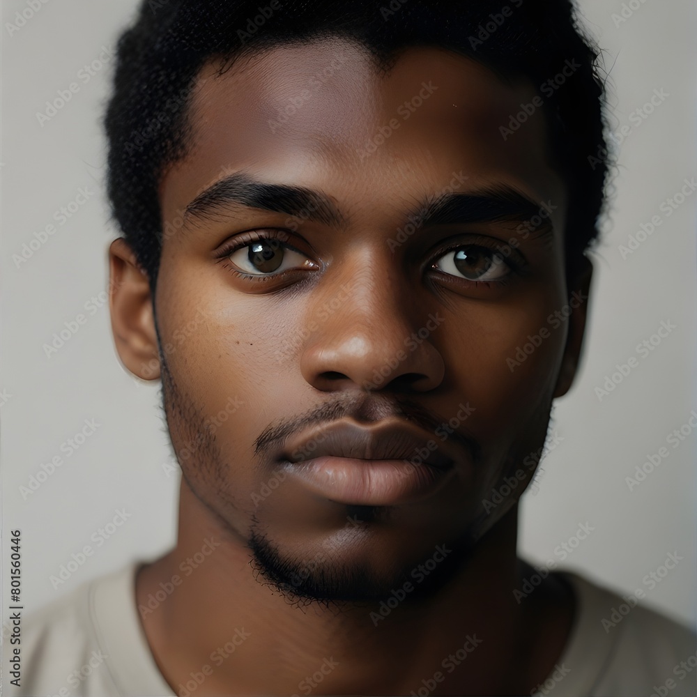 Close up portrait of a black man african with black hair and black eyes. Generative AI Close up portrait of a black man african with black hair and black eyes. Generative AI