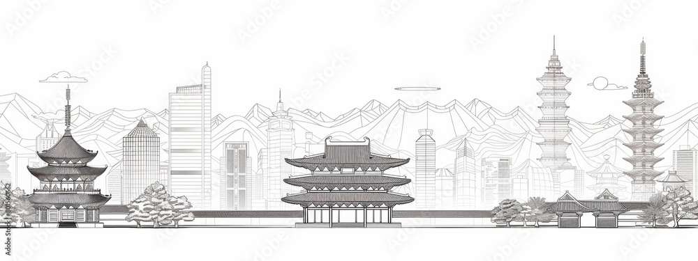 custom made wallpaper toronto digitalLine art illustrations of traditional architecture and landmarks from different countries.