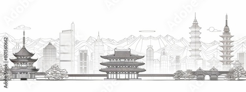 Wallpaper Mural Line art illustrations of traditional architecture and landmarks from different countries. Torontodigital.ca