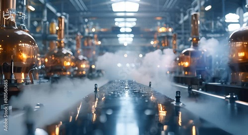 Distillation columns extracting oils with steam rising through connecting tubes. Concept Chemical Engineering, Distillation Process, Steam Extraction, Essential Oils, Industrial Equipment photo