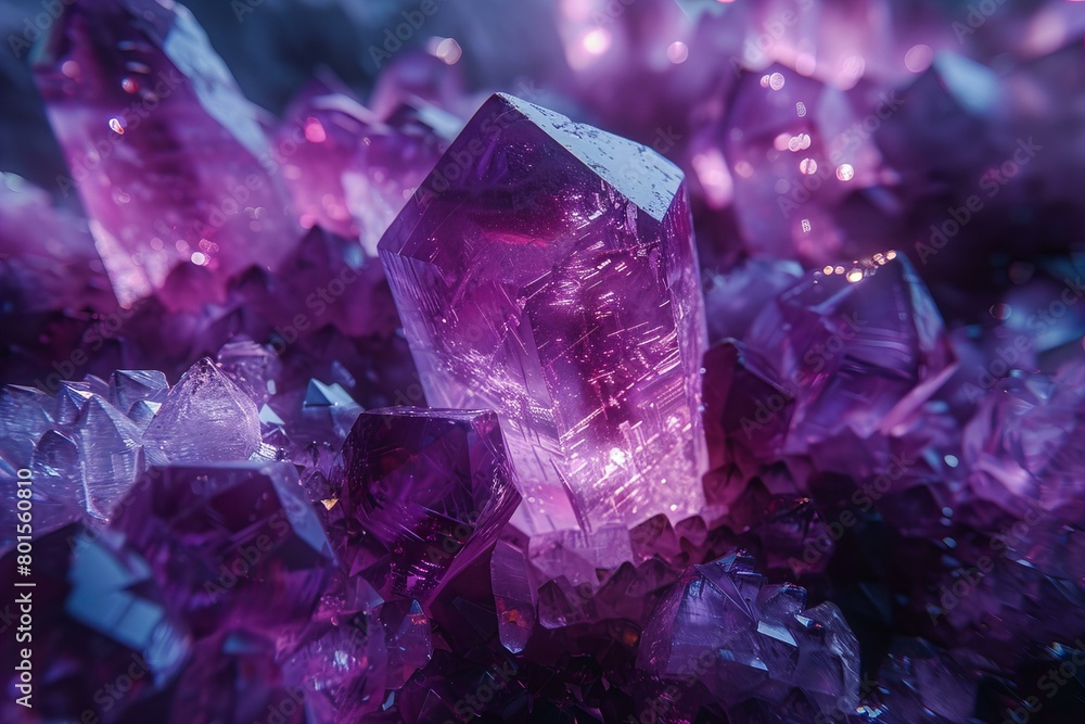Mystical Purple Crystals Illuminated in Dark Setting Mystical Purple Crystals Illuminated in Dark Setting