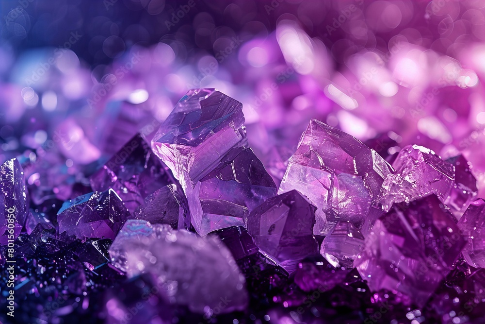Vivid Purple Crystals on a Shimmering Black Background Vivid Purple Crystals on a Shimmering Black Background