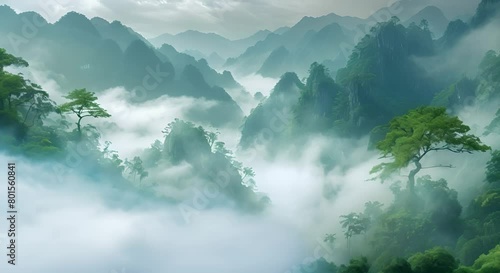 Stunning high-resolution image of misty Amazon mountains at dawn in a beautiful natural setting. Concept Amazon Rainforest, Mountains, Mist, Dawn, Nature photo