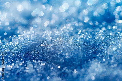 Sparkling Frost Crystals Over Sapphire Blue Background