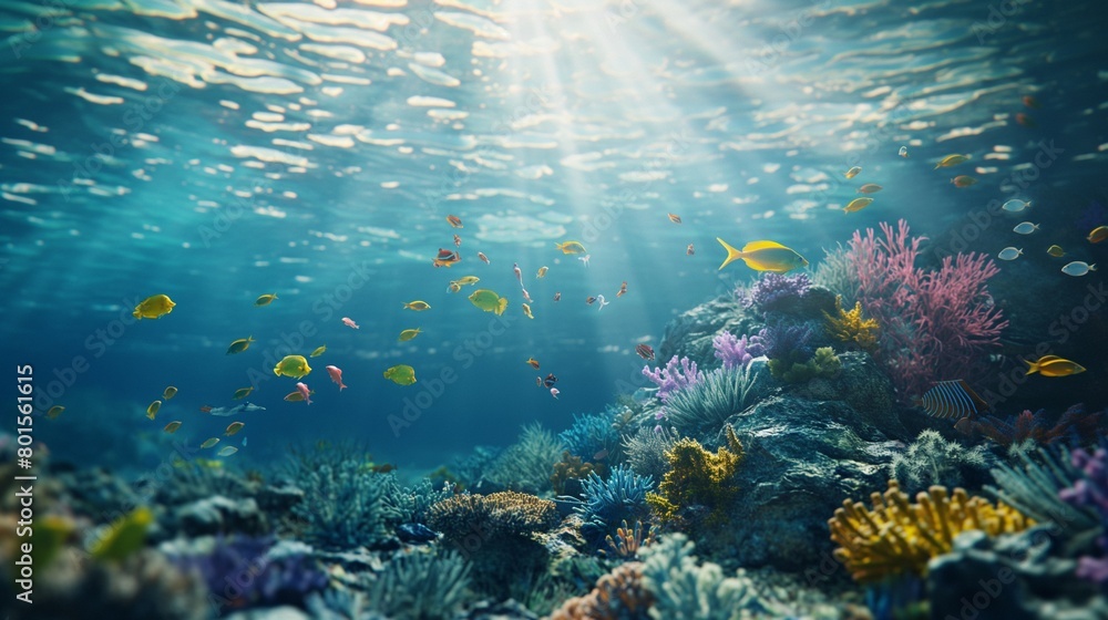 Fototapeta premium A network of protected marine reserves teeming with diverse marine life, safeguarding ocean ecosystems for future generations.