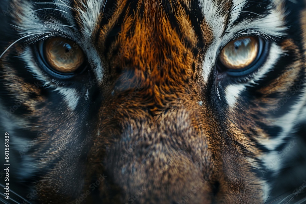 Close-Up of a Tiger's Face, Highlighting Its Intense Eyes