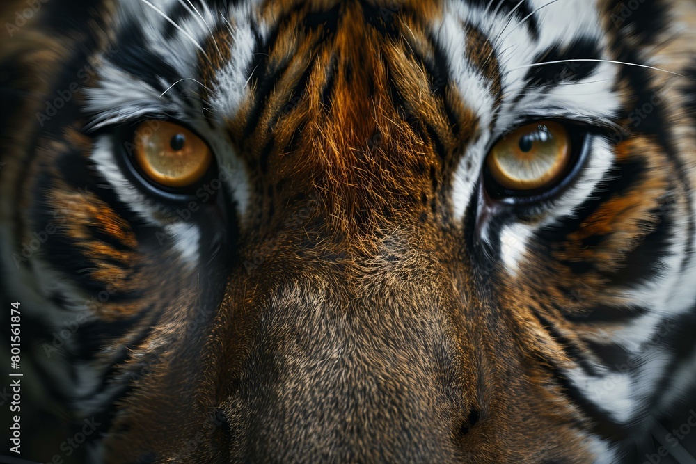 Intense Gaze of a Tiger in Close-Up: Symbolic and Majestic