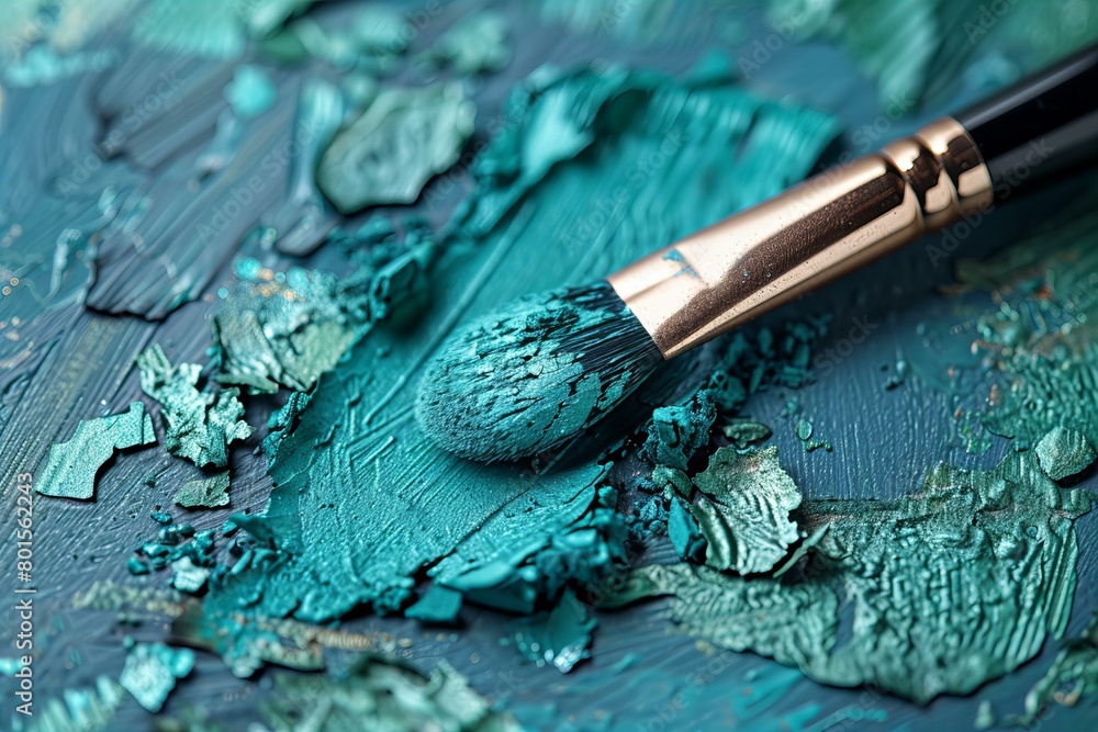 Turquoise Paint Brush on Textured Canvas with Dust Effects Turquoise Paint Brush on Textured Canvas with Dust Effects